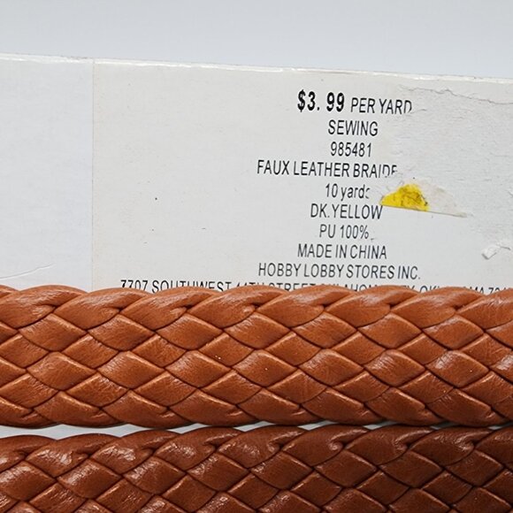 Dark Yellow Faux Leather Braided Trim For Sewing & Crafts 9 Yds 34 Inches - Picture 3 of 4